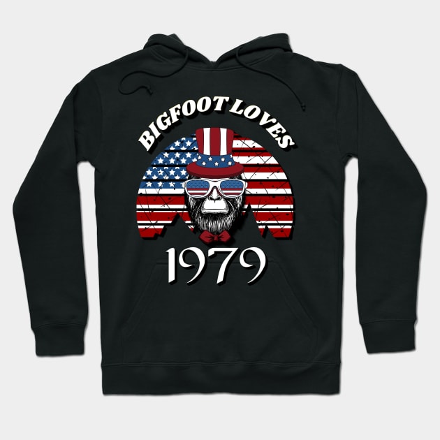 Bigfoot loves America and People born in 1979 Hoodie by Scovel Design Shop